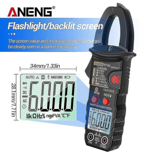 Aneng St184 Digital Multimeter Tångmätare Sann 6000 Räkningar Professionella Mätprovare AC/DC Vo