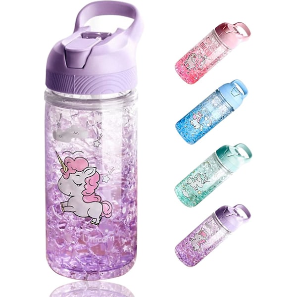 Baicccf Unicorn Vannflasker For Jenter, Søte Jenter Vannflasker For Skole, Jenter Unicorn Vannflaske Med Sugerør Og Sikkerhetslås, 400ml/13.5oz Barn