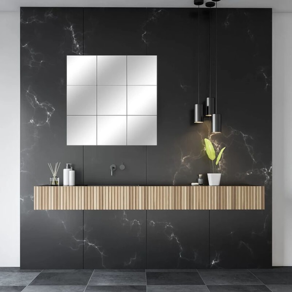 18 stk. spejlklistermærke Dekorativt selvklæbende spejl Sølv firkantet spejl Aftageligt dekorativ mosaik Selvklæbende badeværelse Stue Soveværelse （15 × 15） cm