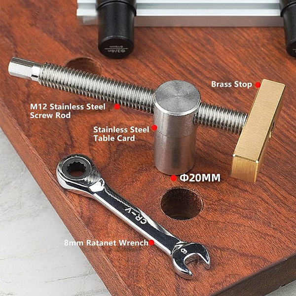 1-pack bänksnabbklämmor bänkklämmor för 20 mm hål, positioneringsbänkstopp och snabbklämmor för 20 mm hål för snickeri, T-Audace