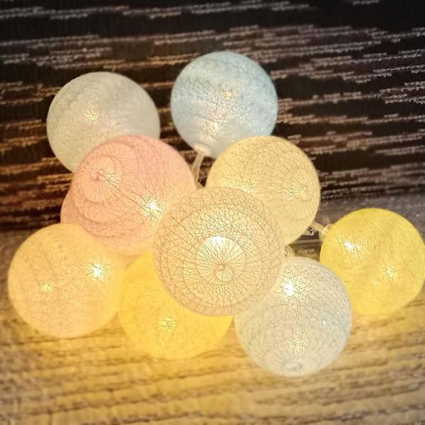Bomullsbollspack med 10 LED-bomullslampor, 1,5 M, varmvit D (d: 4,5 cm) för sovrum, fest, inomhus, bröllop, festivaldekoration