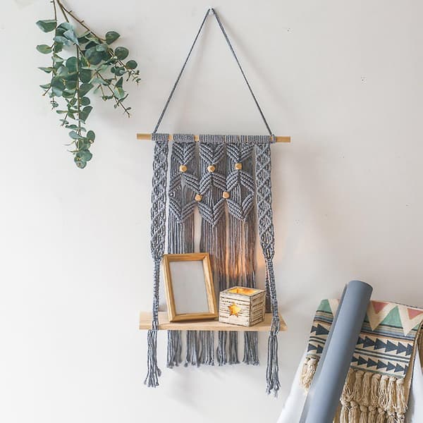 Boho Macrame Vägg Hängande Rep Och Hylla Tassel Gobeläng Rack Dekor A A-4