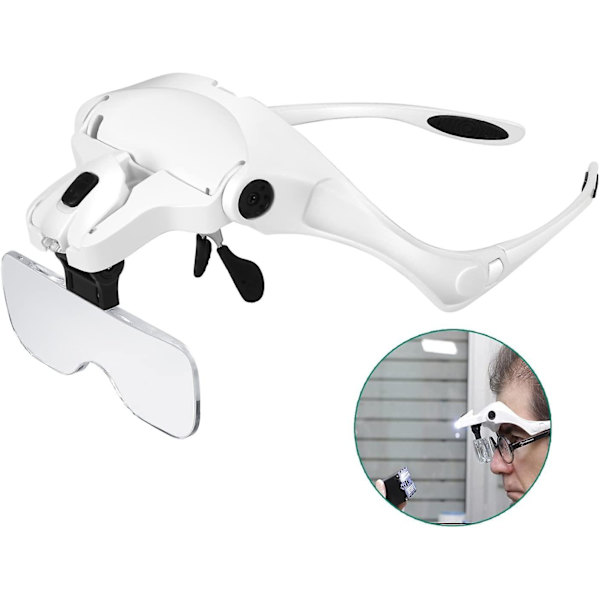 Förstoringsglas med LED-belysning och handsfree-pannband, 2 LED-lampor, lämplig för elektriker, juvelerare, sömnad, hantverk