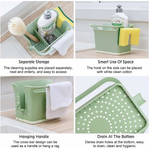 Bestickförvaringsbox Caddy Bin Organizer, ihålig ätpinneburk köksredskapstorkställ köksredskapstorkställ korg med diskho - Grön