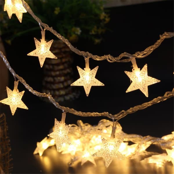 Star Led Light String 40 Lights [6 Meters 40 Lights - Batterimodell (med blixt)]Vit
