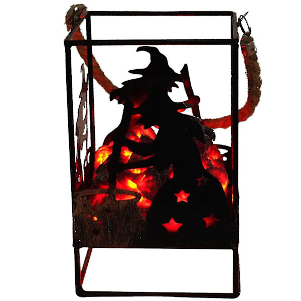 Järnornament Lykta Ljus Flamma Lampa Trä Hängande Halloween Prydnader Camping Dekor Kol Flamma Lampa（häxa）