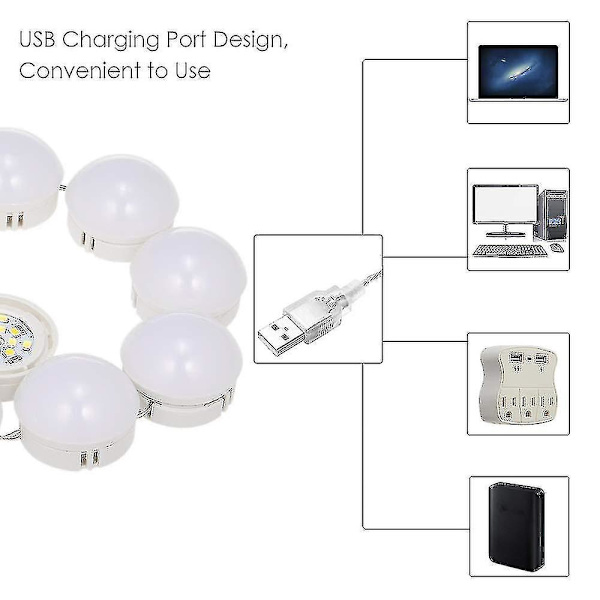 Anself Sminkljus 10 LED-kosmetikaspegelbelysningsset med dimbara glödlampor Belysningsremsor för sminkbord i omklädningsrum USB-A