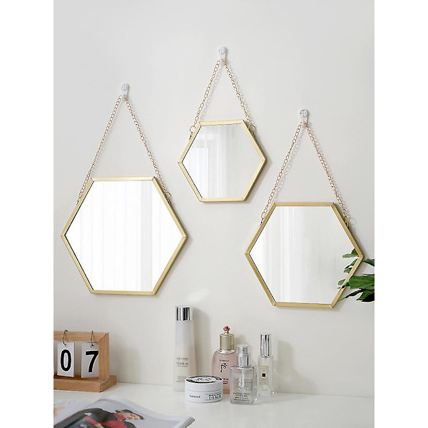 Nordisk järnhexagon väggspegel badrum badrum sovsal väggspegel handfat väggmonterad smink spegel (30*26cm)