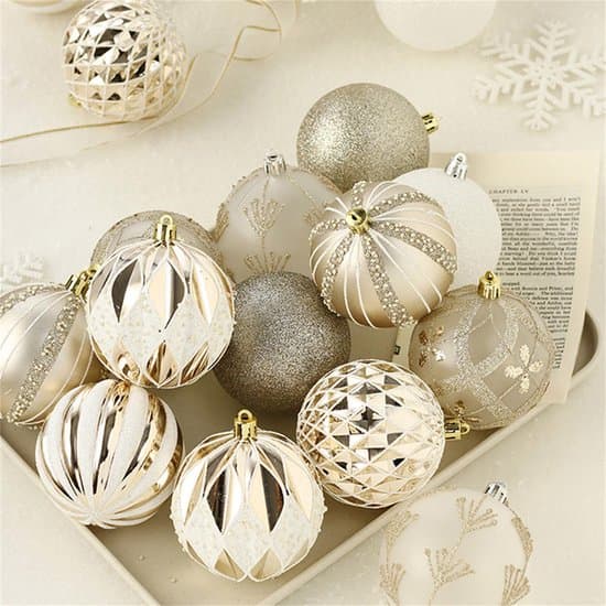 Julkulor 8 cm – Set om 16 – Julkulor i plast – Champagneguld Blauw & wit XXS