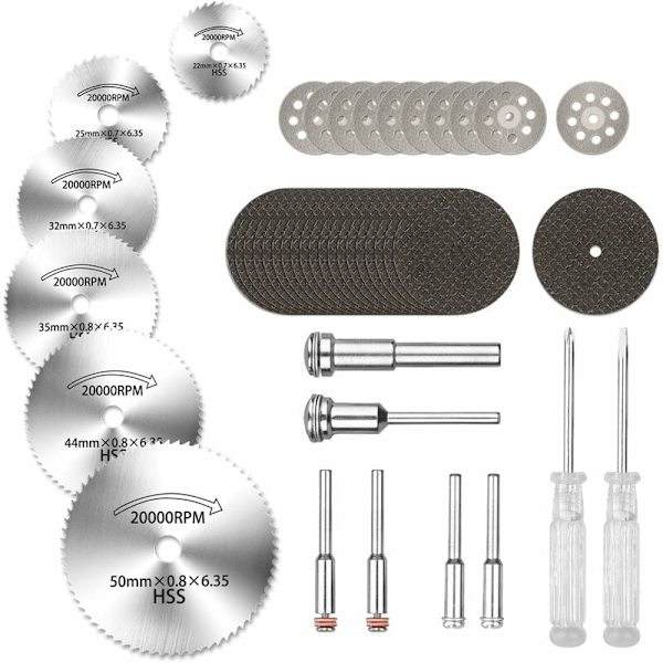 Mini Resin Diamantslipsskivor HSS Sågblad Blad Sågblad Kompatibla med Rotationsverktyg för Trä Plast Fiberglas Sten Koppar Triomphe 44 st