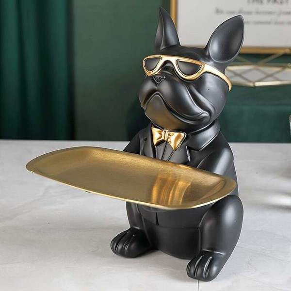 Resin Bulldog Staty - Hundfigur - Hantverksdekoration - Svart