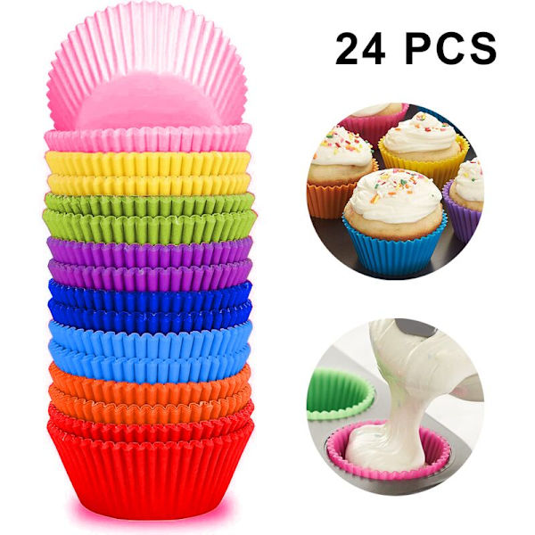 Silikonforme til cupcakes, 24 stk. genanvendelige silikone bageforme, ikke-klæbende muffinforme til kagekugler, muffins, cupcakes og søde sager