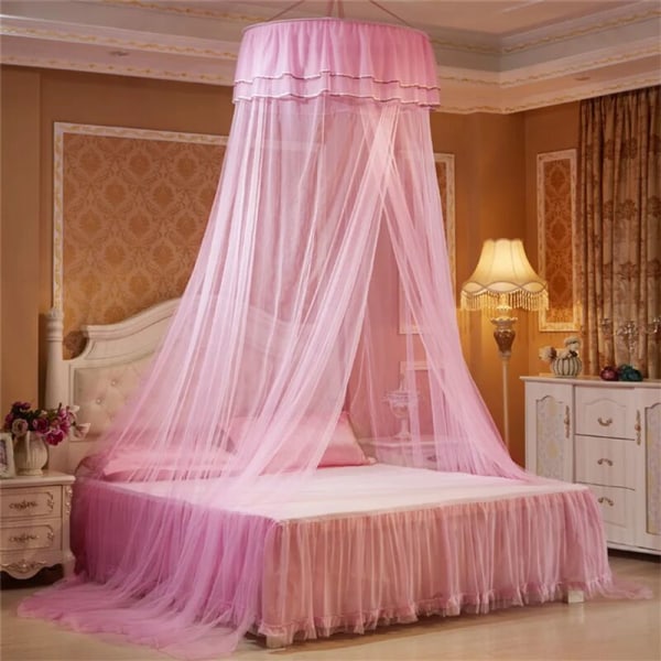 Mosquito Net, Bed Canopy, Round Mosquito Net, Easy Installation, Height 2.7m, Universal for 1.2-1.8 Beds, Pink