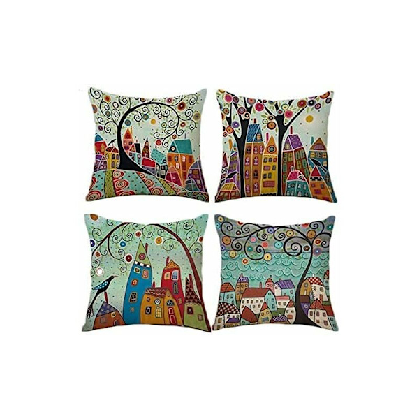 Set med 4 dekorativa canvas kuddfodral för soffa, sovrum, bil - 18 x 18 tum (konst)