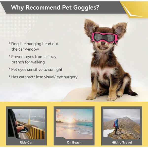 Koiran silmälasit, koiran aurinkolasit, helppo pukea, tyylikkäät suojalasit pienille ja keskikokoisille koirille