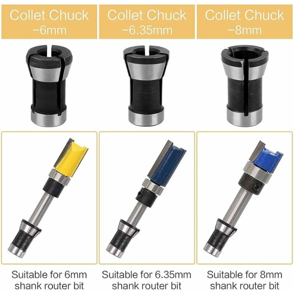 6-delad spännchuckhuvud, spännchuckadapter, spännchuckhuvudadapter, 6,35 mm 8 mm 6 mm för elektrisk skärmaskin routerbit chuck