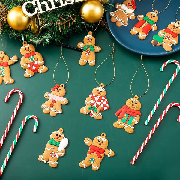24 st julgodis sockerrör och pepparkaksgubbe ornament i akryl julgodis pepparkaka hängande prydnad julgran hängande dekoration