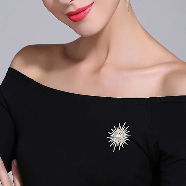 Solros Broscher Rhinestone Sötvattenspärla Blommande Brosch Sjal Corsage Bröllop Brud Semester