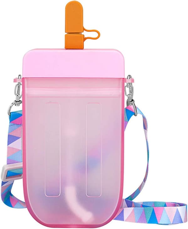 1 plastflaska med sugrör, 300 ml (rosa)