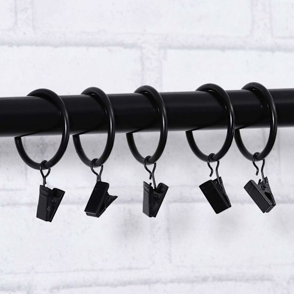 20 stk Rustfrie Gardinringe med Metal Gardinclips Hæk (Sort)