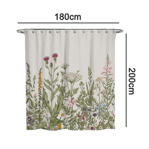 Duschdraperi mögelbeständig och mögelresistent fräscht grönt bladmönster（180*200cm，Stil 3）