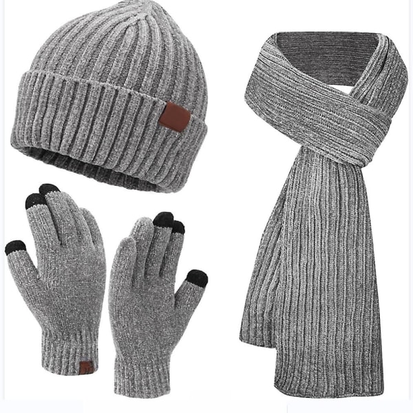 Bequemer Laden Damen Winter Warm Cord Beanie Mtze Schal Und Touchscreen Handschuhe Set Strickmtze Winterhandschuhe Lang Schal Strickset