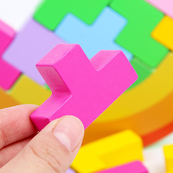 Trä färgade stapelbara byggklossar barns pedagogiska leksaker Tetris pussel