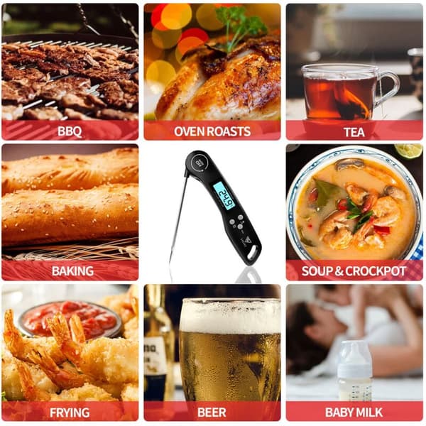 Kötttermometer - 3s Snabbavläsning Matlagnings Termometer - Kött Termometer med LCD-bakgrundsbelysning - Fällbar Sond för Matlagning/Kött/BBQ/Biff