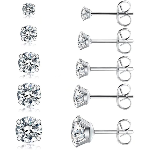 5 Paria Nappeja Korvakorut, Hypoallergeeniset Kuutio Zirkonia 316l Korvakorut Ruostumaton Teräs Cz Korvakorut 3-8mm, Ruusukulta