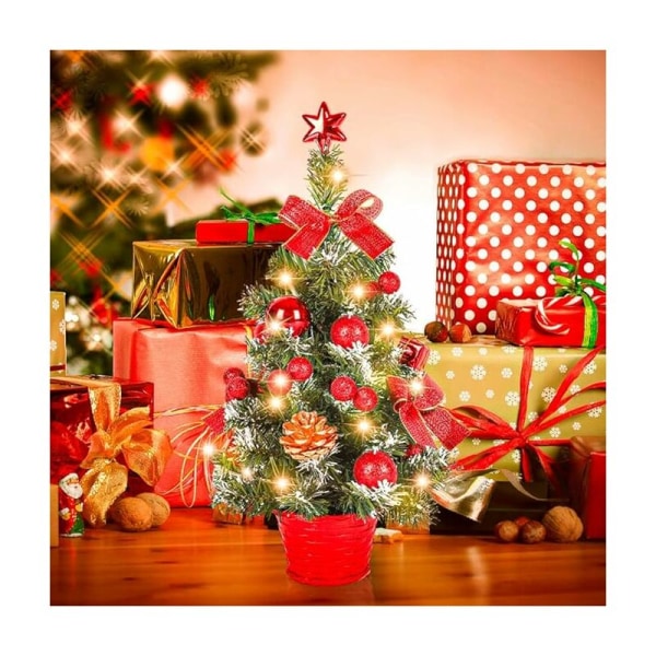 Kunstigt minijuletræ, lille juletræ med LED-lys, kontorreklametavle Mini desktop trædekoration 40 cm