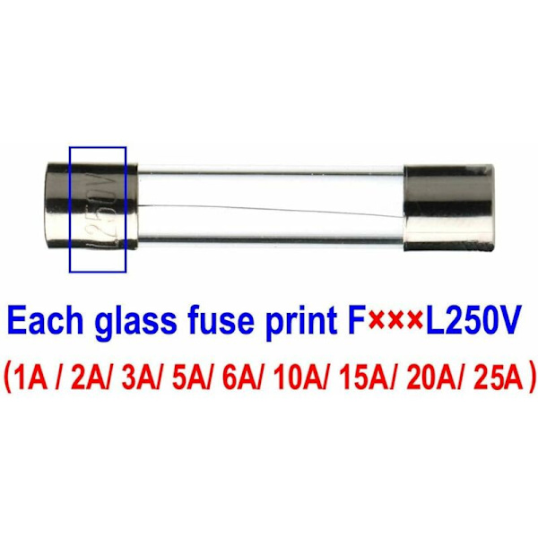 Valikoima 126 kappaleen lasisulakesarja, 6 x 30 mm lasisulakeinsertti, nopeat autosulat, nopeat lasisulakkeet (AMP 1A 2A 3A 5A 6A 10A 15A 20A 25A)