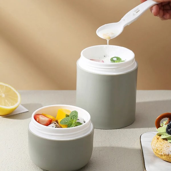 730 ml müsli-mugg to go-mugg, lunchkruka, läckagesäker yoghurtmugg to go med sked, lunchlåda för skola, kontor, utomhus (grön)