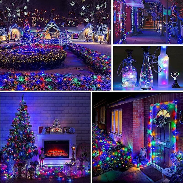 2-pack färgglada solcellslampor utomhus 12 m 100 LED 8 lägen vattentät koppartrådsdekorationsbelysning för hemträdgård uteplats fest bröllop