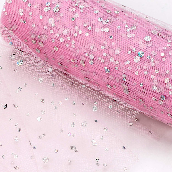 Paljett tyll mesh rulle 6 tum X 10 yards DIY kläder tyg tillbehör (rosa + vit)