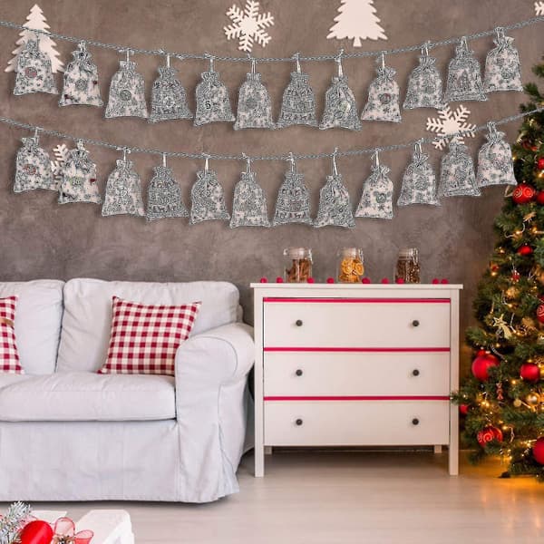 Julkalenderpåsar Set 24 Dagar Hängande Godis Presentpåse Jul Nedräkning Dekoration