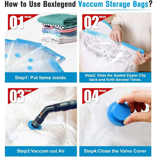 6-pack vakuumförvaringspåsar 6 x 80 x 60 cm Återanvändbar resekompressionspåse för madrasser, tält, kläder, täcken, sängkläder, kuddar