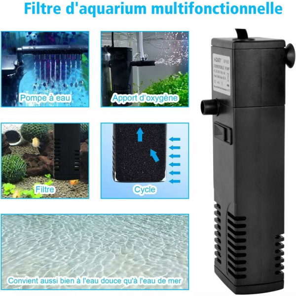 Akvariumvandstrømsfilter 4W 600L/H Internt akvariefilter 60L Akvariumpumpefilter med filtersvampe til fisk
