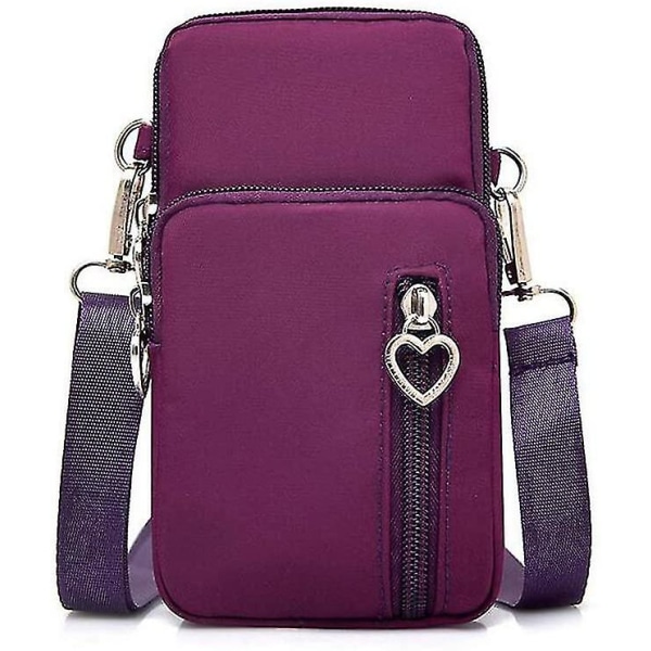 Kvinnors nylon mobiltelefon plånbok rese crossbody väska handledsrem sport armrem plånbok (lila