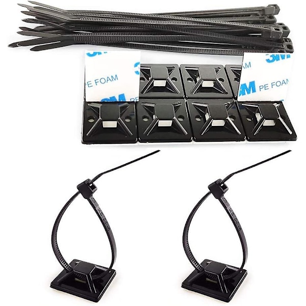 Zip Tie Mount Adhesive Base Montering 1\" Kvadrat 100 stk Og 8 Tommer Kabelbinder 100 stk Sort,pc Elektrisk Kabel Tråd Holder Klips Management Sticky