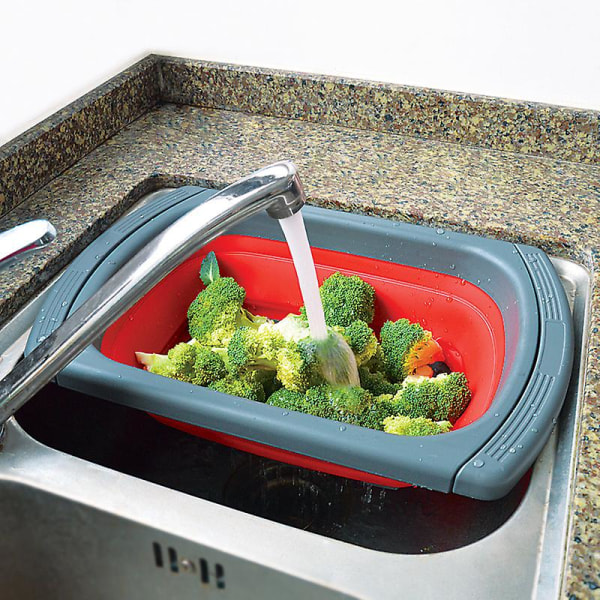 Vikbart durkslag på diskbänk med handtag för att placera grönsaker, pasta, löv, etc. - Vikbar kökssil,