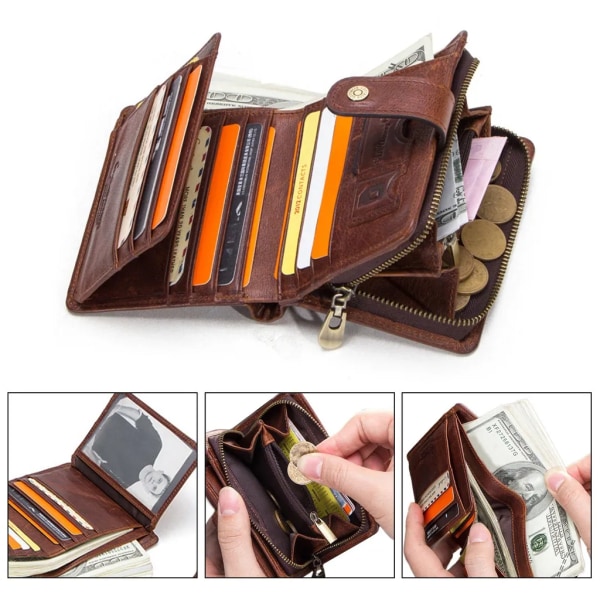 Mofut plånbok herrplånbok med myntfack & RFID-skydd, läderplånbok herr I 11  fack I äkta läderplånbok för herr, brun dc4a | Fyndiq