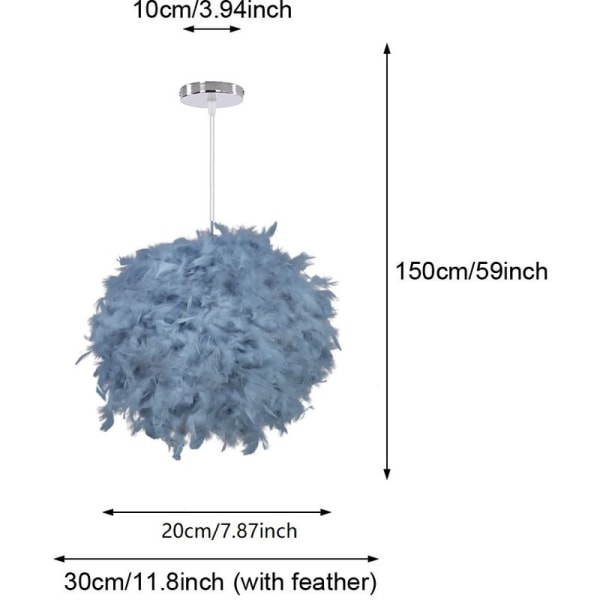Fjäderhänge Pendellampa Modern 30cm Boll Kandelaber E27 Taklampa Hängande Dekoration för Vardagsrum Sovrum Barnrum Pojke (Grå)