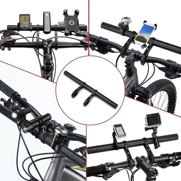 30 cm aluminium styrforlænger til dobbelt montering på mountainbikes og racercykler, tilbehør til lygte, GPS og smartphone.