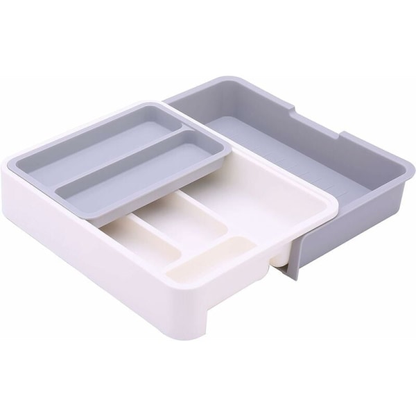 3-i-1 lådkorg, expanderbar organizer , diskkorg i plast för bestick och mer Triomphe Grey