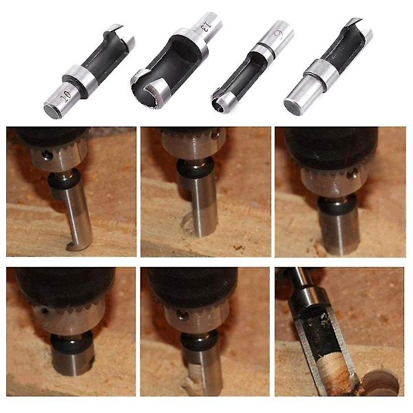 8 st 5/8in 1/2in 3/8in 1/4in Wood Plug Cutter Rak och konisk kloborrsats Set