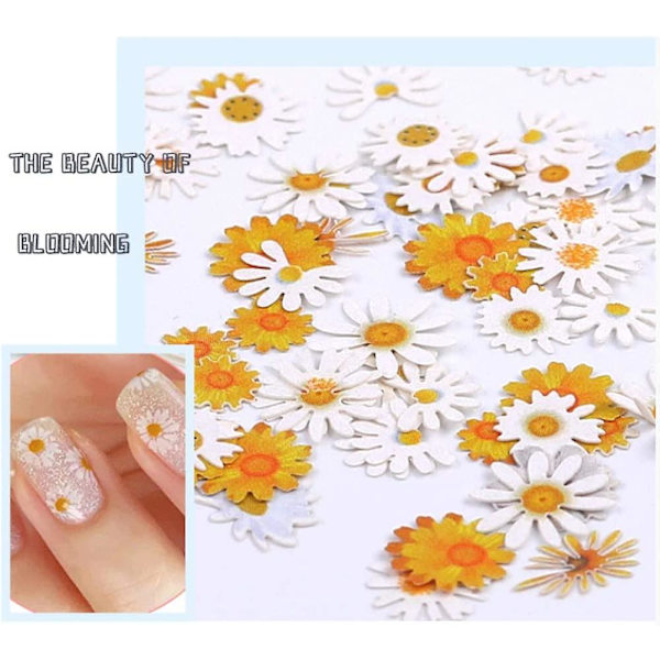 Katea 3 Ask 3D Blomster Nagelstickers Holografisk Simuleringsblomma Blad Nagel Glitter Sekvens Akryl Pailletter Romantiska Prästkragar Blommor Design Ultra T