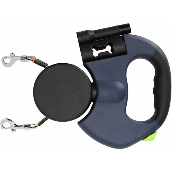 Tilbagetrækkelig Dobbelt Hundeline med To 3m Reb, 360° Tangle-Free Dobbelt Hundeline, To Hundevandring Hund (Blå)