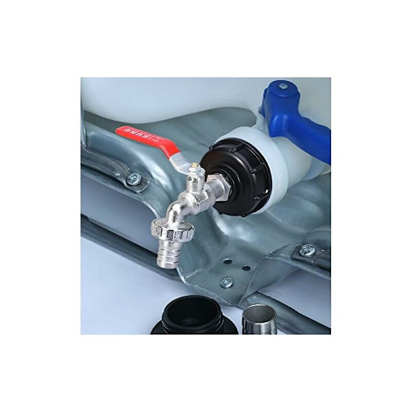 Hane Tank 1000L Regnvandssamler, IBC Vandtank Adapter 1/2' Dobbelt Regn, Legering Materiale Hane Lavet af PP Grov Gevind 60mm