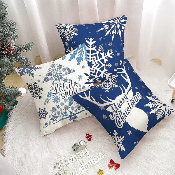 4x Christmas Blue Snowflake Örngott till jul