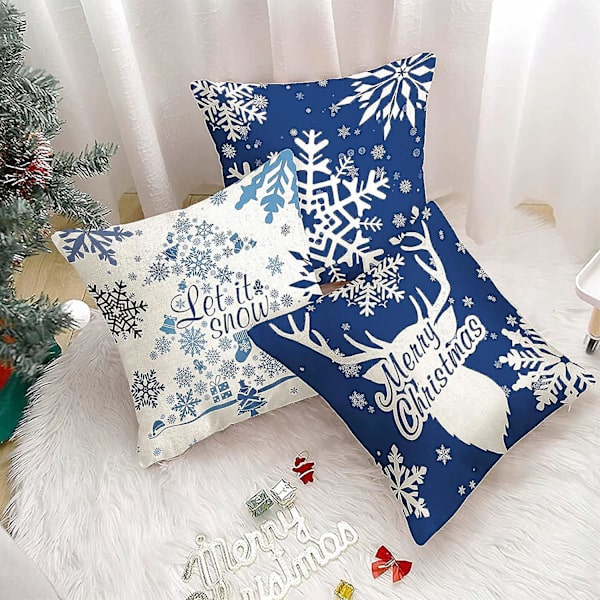 4x Christmas Blue Snowflake Örngott till jul